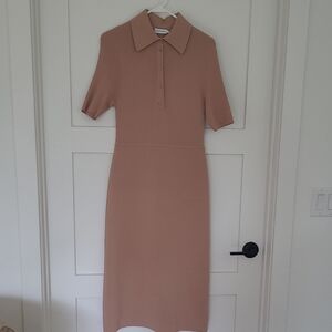 Scanlan Theodore Crepe-Knit Polo Midi Dress